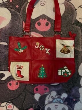 Rosetti Red Holiday Patchwork Tote with Festive Appliqués